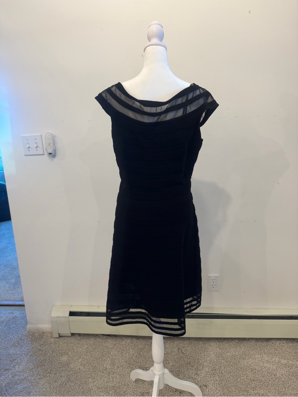 Eliza J Black Sheer-Trim Midi Dress